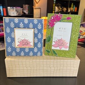 Elegant Blue and Green Floral Picture Frame Set